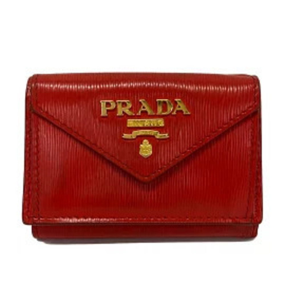 Prada Tri fold Wallet Red Leather
